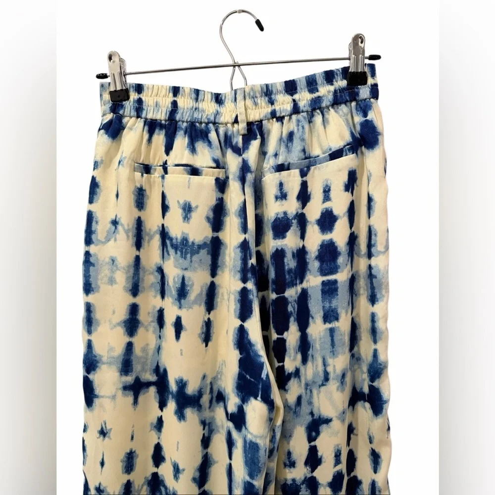 House of Harlow 1960 Tie Dye Wide Leg Satin Flowy Pants Trousers Blue and White - Picture 5 of 11
